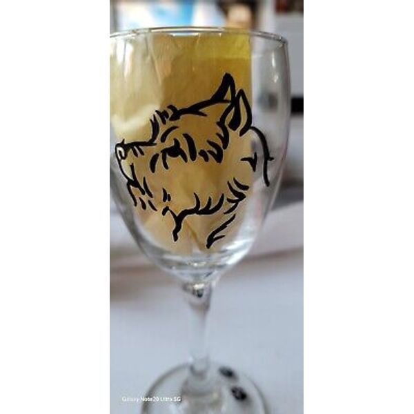 Norwich Terrier Pet Dog Face Wine Glass Paw Print Painted Black Wine Glass