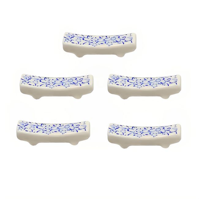 Chopstick Rest 5 Pairs Porcelain Chopsticks Holder For Countertop,Cute Chopstick Stand(Blue sunflower)