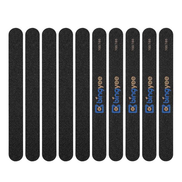 Set of 10 Nail File, Double-Sided Type, Nail File, Coarse and Fine, Nail Care, File, Gel Nail Polish Removal Tool, Unisex, Black (100/180 Grit)