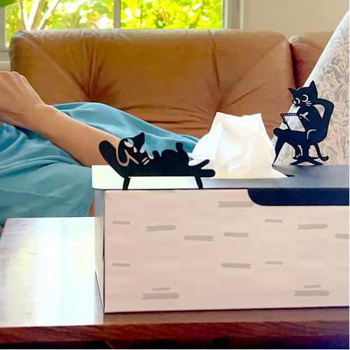 Lily’s Home Cat Psychiatrist, Dog Therapy Patient Pet Themed Decorative Cutout Metal Mental Health Doctor Office Rectangular Tissue Box Cover, Matte Black, Steel (Therapy)