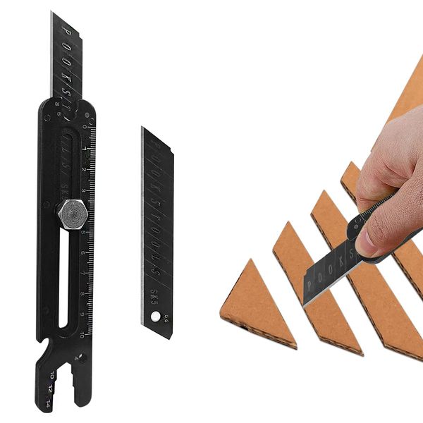 Multi-functional Utility Cutter, Versatile Tool Cutter, Multi-Purpose Utility Cutter, Cardboard Cutter, Utility Knife, Lightweight, Sharp, Tape Measuring Device (Black)