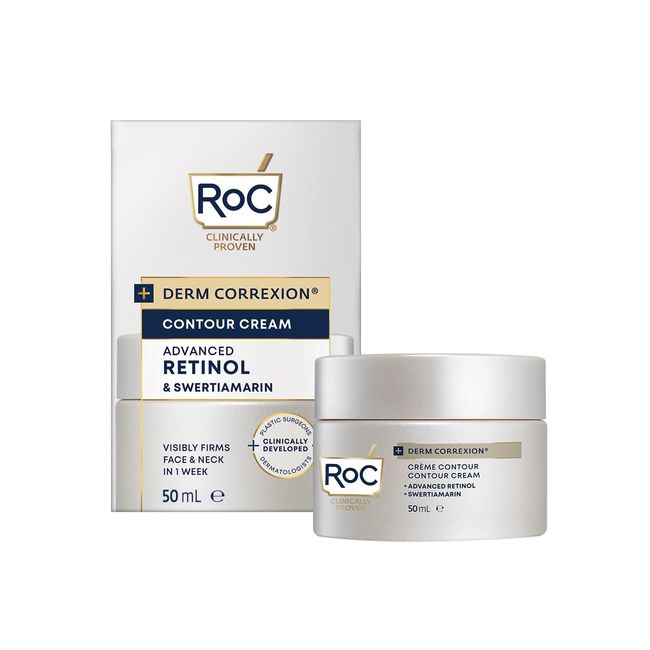 RoC - Derm Correxion Halscreme mit Hyaluronsäure und Advanced Retinol - Gesichtsfeuchtigkeitspflege zur Konturierung von Gesicht, Hals und Kieferpartie - 15 ml