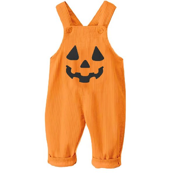 Halloween Pumpkin Face Baby Girl Boy Outfit Cute Bubble Orange Jumpsuit Rompers Corduroy One Piece Strap Overalls (Orange, 18-24 Months)