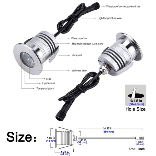 CNBRIGHTER LED Underwater Pool Lights, 3W,12V-24V DC, IP68 Waterproof,Stainless Steel Aluminum,for In-Ground Swimming Pools Steps Ponds Fountains (Cool White-6000K)