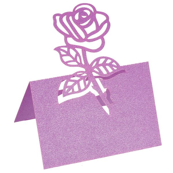 PATIKIL 25pcs Table Name Place Cards Favor Decoration Rose Cut Design Blank Cards for Wedding Party Place Cards Purple