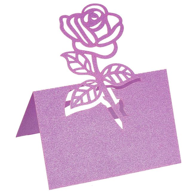 PATIKIL 25pcs Table Name Place Cards Favor Decoration Rose Cut Design Blank Cards for Wedding Party Place Cards Purple