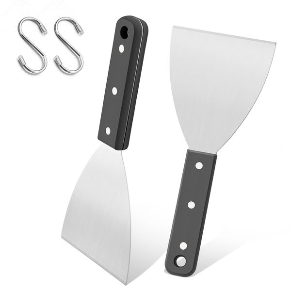 2 Pieces Griddle Scraper, Joyfair Stainless Steel Slant Edge Grill Scrapers for Food Service/Cooking/Cleaning, Ideal for BBQ Indoor & Outdoor, ABS Handle, Dishwasher Safe