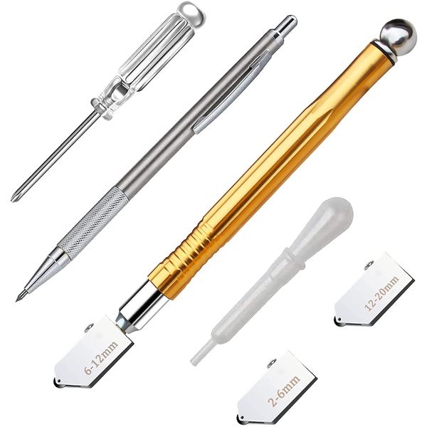 GOOMAND Glass Cutter, Cutting Plate Thickness: 0.08 - 0.24 inches (2 - 6 mm), 0.2 - 0.5 inches (6 - 12 mm), 0.5 - 0.8 inches (12 - 20 mm), Carbide Oil Cutting Oil Supplement, Glass Cutter, Cutting