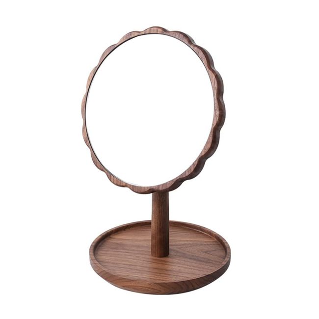 Sakulaya Tabletop Mirror, Actress Mirror, Tabletop Mirror, Cosmetic Mirror, Wooden, Angle Adjustment, Storage Base, Wooden Stand Mirror, Tabletop Mirror, Walnut Wood