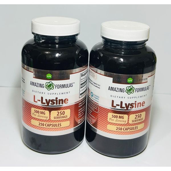Amazing Formulas L-Lysine 500mg 250 Capsulas Dietary Supplement✅(2pack)💊