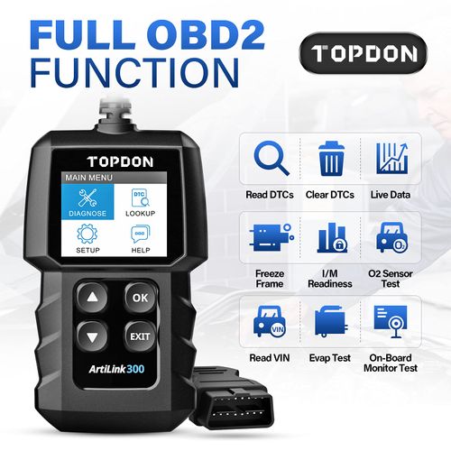 TOPDON AL300, OBD2 Scanner Code Reader, car Auto Diagnostic Tool with Full OBD2 Functions, Engine Fault Code Reader CAN Scan Tool, HD LCD Display Screen, for Cars After 1996