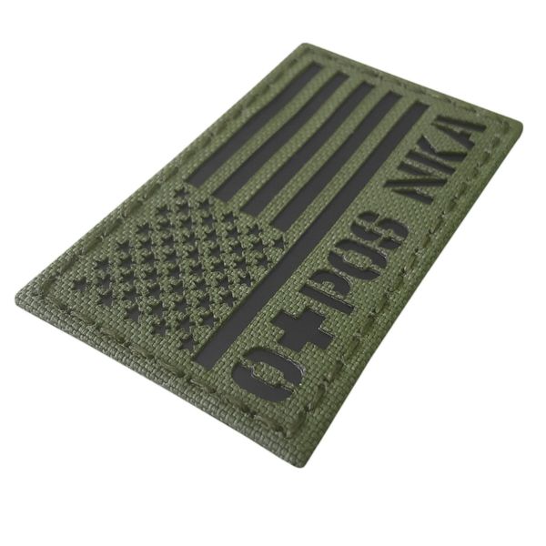 OD Green Olive Drab Infrared USA Flag OPOS O+ Blood Type NKA NKDA IR Tactical Morale Touch Fastener Patch