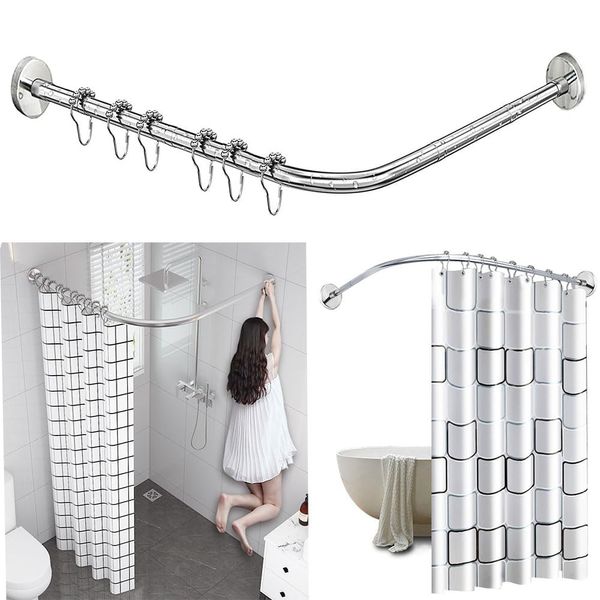 AUBWIG Duschvorhangstange Dehnbare Edelstahl L-Form Badezimmer Badewanne Eckduschvorhang Stange Kein Bohren für Bekleidungsgeschäft Badezimmer(90-130cmx90-130cm)