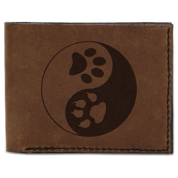 Men's Yin Yang Paw Prints Handmade Genuine Pull-up Leather Wallet MHLT_03