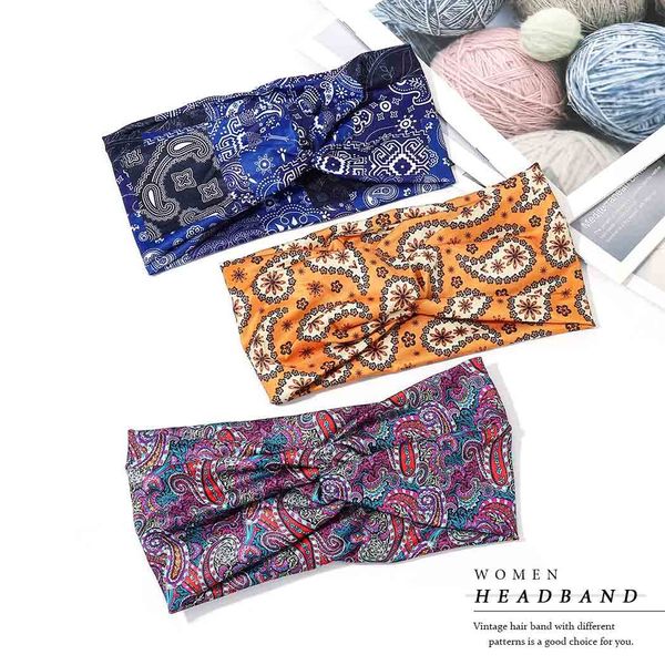 Fashband Boho-Stirnbänder, blaue Blume, Kopftuch, elastische Haarbänder, Criss Cross Headwraps für Frauen und Mädchen (3 Stück)