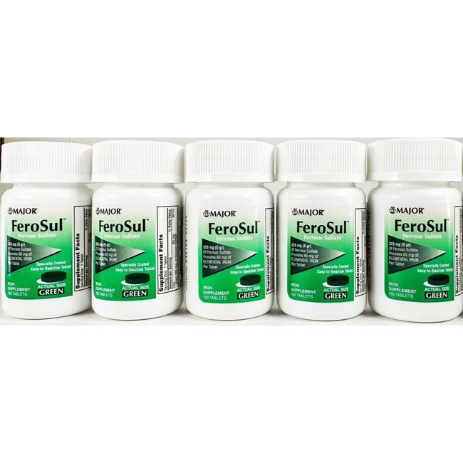 Ferrous Sulfate (5GR)FeroSul 325mg 100Coated Tablets (pack of 5)EXP:08/2025