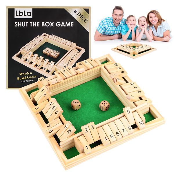 4 Player Shut The Box Game,Wooden Board Game,Dice Game Wooden Math Traditional Pub Board Dice Game Travel 4 Players Great Family Board Games Holiday Fun Game