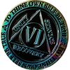 6 Year AA Medallion Reflex Rainbow Plated Black Sobriety Chip VI