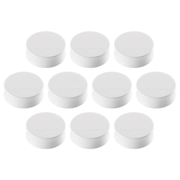 magnetoplan Ergo-Magnet 10er-Pack Whiteboard-Magnete, Pinnwandmagnete, Magnetpunkte für die Schultafel, Kühlschrankmagnete und Pinnwände | 11 Farben, 34 x 12.5mm - weiß