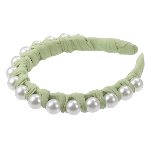 VOCOSTE Headband Faux Pearl Braided Tape Headband Fashion Headband for Women 2cm Wide 1pcs Green