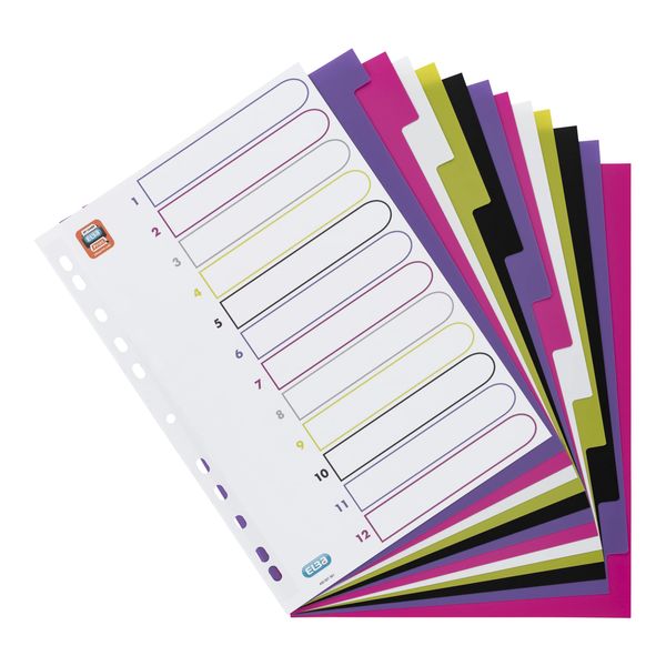 Elba Plastic tab dividers 1 Register Assorted Colours