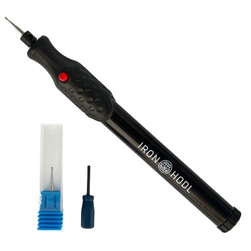 IRON HODL - Engraving Pen with Diamond Tip for Metal, Ceramic, Glass Engraving - 2 x AAA Battery Operated - Electric Engraving Pen for DIY Jewellery and Lock Engraving Device (Black)