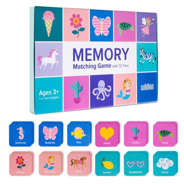 Wildkin Memory Matching Game Cards for Boys & Girls, Learning Cards Activities for Toddlers and Preschool, Educational Cards to Boost Memory, Kids Ultimate Study Companion (Whimsical, 72, Tiles)