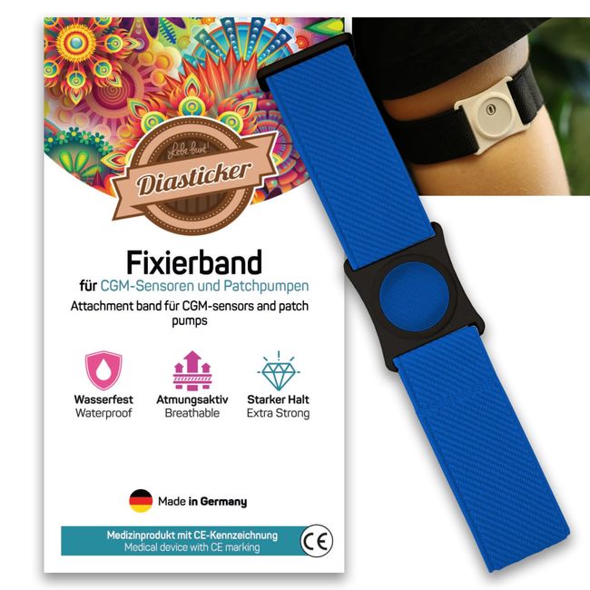 Diasticker® | Freestyle Libre 3 - Fixierband | Flexibel - Wasserfest - Starker Halt | Sensor-Schutz, Fixierung für Freestyle Libre Sensor | Halter: Schwarz (Medium: 25-35 cm, Royal Blau)