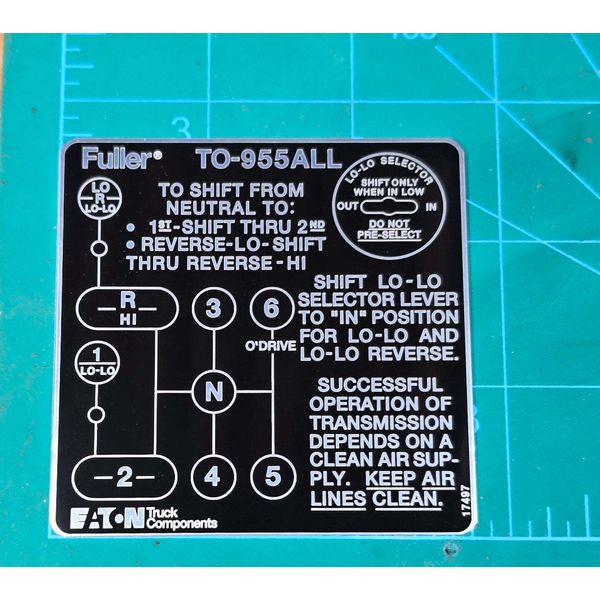 Eaton Fuller TO-955ALL Shift Pattern Plate