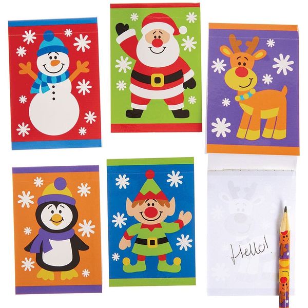 Baker Ross FX404 Mini Notizblöcke Weihnachtsfreunde - 10 Stück, Kleine Adventskalendergeschenke für Kinder, Nikolaus Geschenke für Kinder