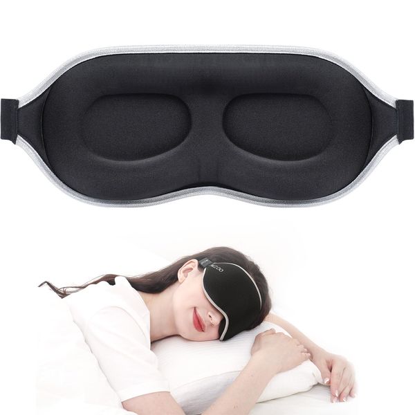 MZOO Luxury Sleep Mask for Back and Side Sleeper, 100% Block Out Light Sleeping Eye Mask for Women Men, Zero Eye Pressure 3D Contoured Night Blindfold, Breathable & Soft Eye Shade Cover Black