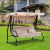 Outdoor 3-Person Patio Porch Swing Hammock Bench Canopy Loveseat Convertible Bed