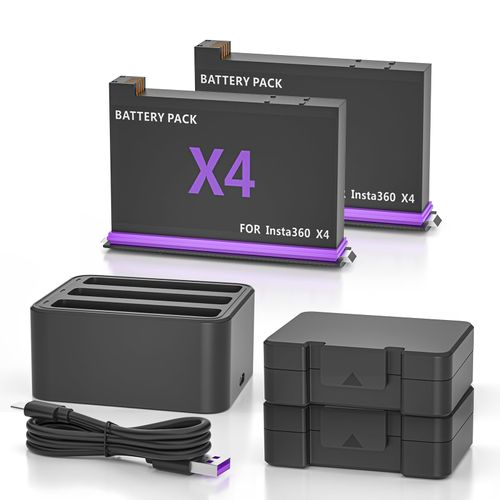 2500mAh Battery for Insta360 X4,2 Pack Replacement Battery and 3-Channel Fast Charger Compatible with Insta 360 X4,Battery Charger Set for Insta360 X 4（2 Batteries+ Charging Box+5V 3ACharging Plug