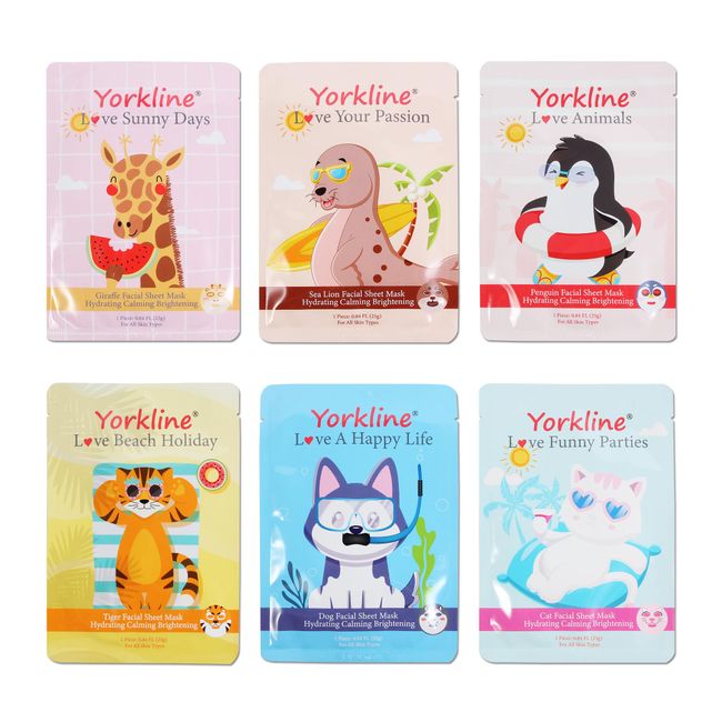 Yorkline Animal Facial Sheet Mask, Spa Mask, Party Gift for Her, Character Sheet Mask for Kids, Girls Night, Fun Face Mask with Animal Character