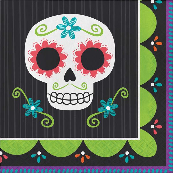Creative Converting Day of The Dead Napkins, 6.5", Multi-color