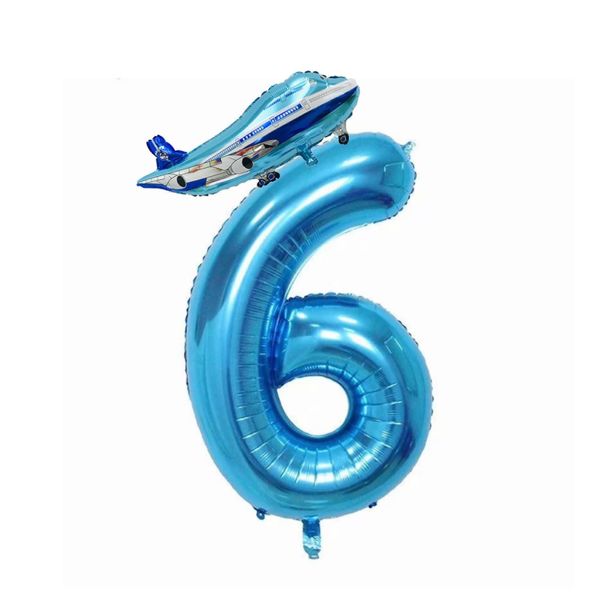 40inch Numbers Airplane Balloon 6 Blue，Airplane 6th Birthday Party Decorations Balloons，Airplane Balloons for 6th Birthday，Kids Airplane Birthday Party Decorations Supplies (Blue airplane number 6)