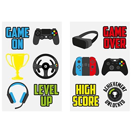 Henbrandt 60x Mini Gamer Temporary Tattoos for Children Tattoo Sheets Videogame Kids Party Bag Favours Loot Bag Fillers Lucky Dip Wedding Favours for Boys and Girls