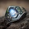 Cutesmile Vintage Pattern Silver Ring Oval Cut Moonstone Silver Ring (8)