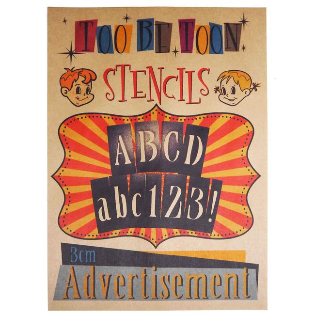 Stencil Sheet Uppercase Letters & Numbers Set Advertisement (3cm)