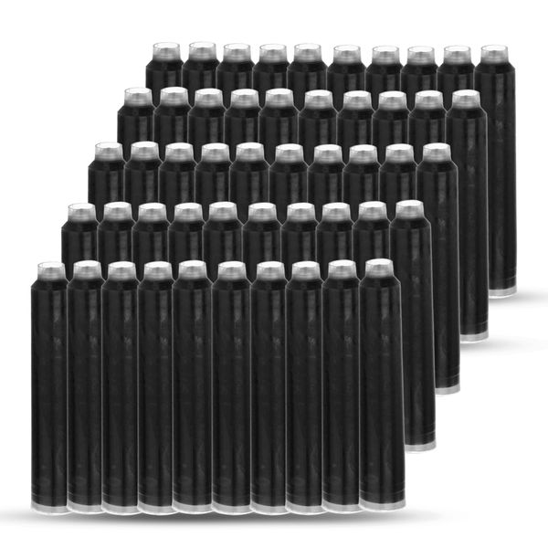 50 x Fountain Pen Black Ink Cartridges, Standard 2.6mm Size, Compatible with Many Brands