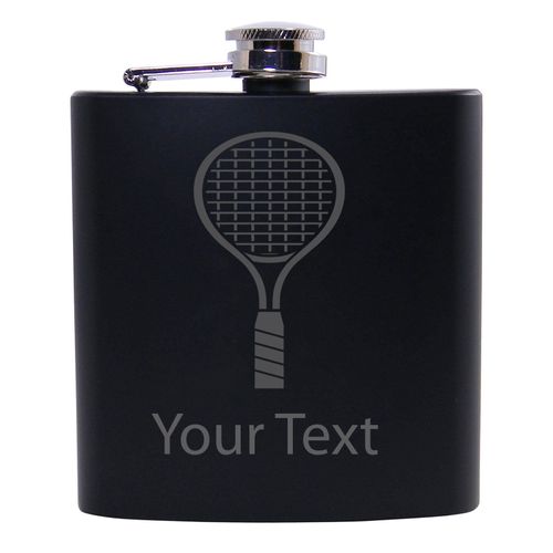 Personalized Custom Tennis Racket Black Stainless Steel Hip Customizable Flask