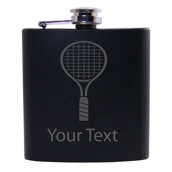 Personalized Custom Tennis Racket Black Stainless Steel Hip Customizable Flask