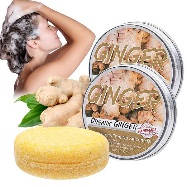 SUNDEER Ginger Hair Shampoo Bar - Ginger Shampoo Bar Ginger Shampoo Soap Natural Organic Ginger Shampoo Soap for All Hair Types,Moisturize Hair and Control Oil(2pcs Ginger)