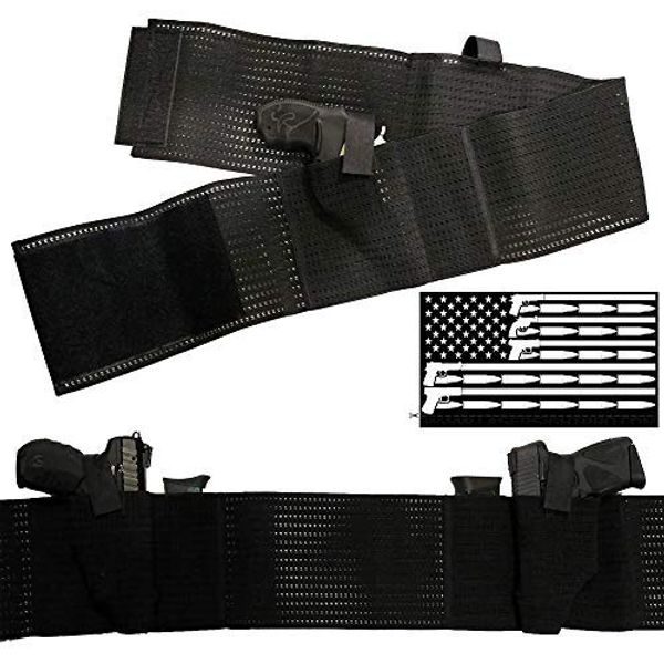 LASERPRO Mesh Belly Band Concealed Carry Dual Holster - Fits Guns/Pistols w/Laser Attached and 2 Magazines + Guns & Bullets Flag Bumper Sticker