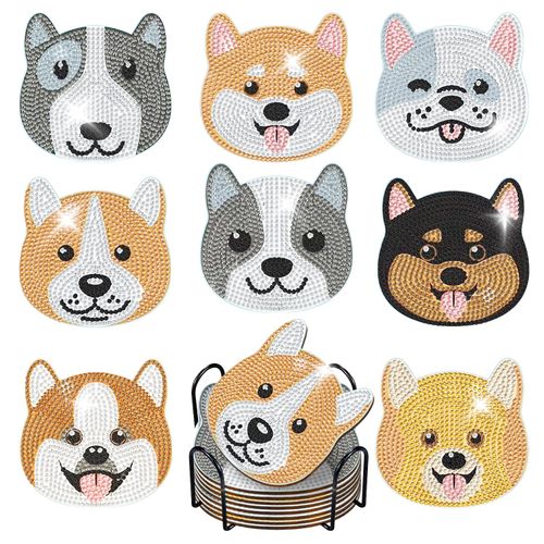 8 pcs Diamond Painting Coasters | Diamond Art Coasters | Dogs Diamond Art Painting | Perfect Art Craft Gift for Dogs Lover, Dad, Mom, Grandparents, Brother, Sister.