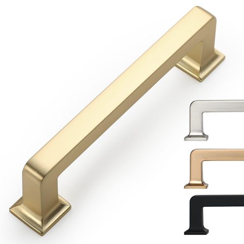 9BUILD Kitchen Cabinet Hardware - 3.75 Inch Brass Cabinet Pulls, 10 Pack, Gold Cabinet Knobs, Cupboard Handles
