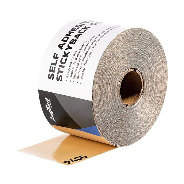 toolant 400 Grit Sandpaper Roll, 2-3/4" Wide 20 Yard Longboard Self Adhesive PSA Stickyback Sand Paper for Woodworking, Metal, Plastic, Automotive, Sanding Blocks