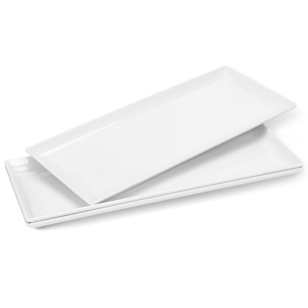 Moretoes 3pcs 14.5" x 6" Serving Trays for Party Supplies, Unbreakable Rectangular Platters, White Imitation Porcelain Dishes Reusable Plates for Food Sushi Desserts Platter Dishwasher Safe