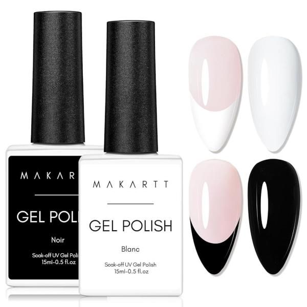 Makartt Gel Nail Polish Kit, Kit- 2 Pcs 15ml Black And White Soak Off Led Art Manicure Salon Diy at