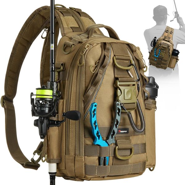 Piscifun Fishing Tackle Backpack with Rod & Gear Holder, Lightweight Outdoor Water-Resistant Fishing Shoulder Storage Bag